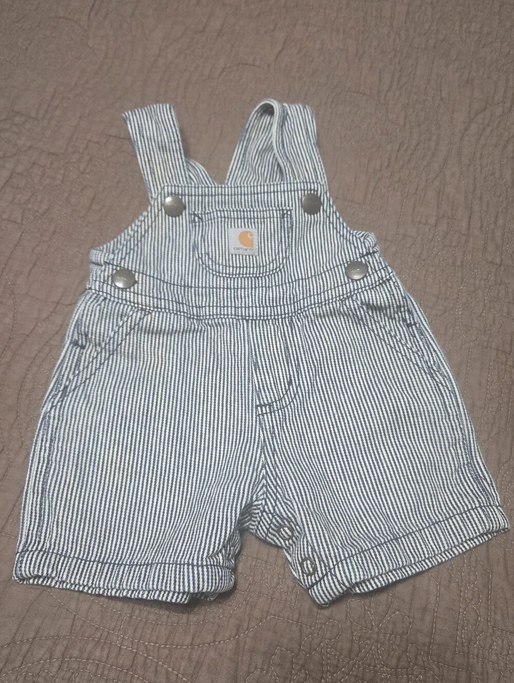 3 Month Carhartt Denim Overalls Blue & White Pin Striped Baby Boy Clothes 3M